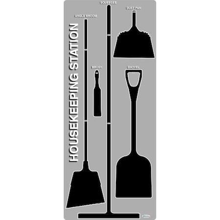 5S Supplies 5S Housekeeping Shadow Board Broom Station Version 5 - Gray Board / Black Shadows With Broom HSB-V5-GRAY/BLACK-KIT